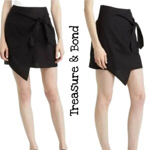 Treasure & Bond Women Black Linen Blend Side Tie Mini Skirt Sz M Vacation